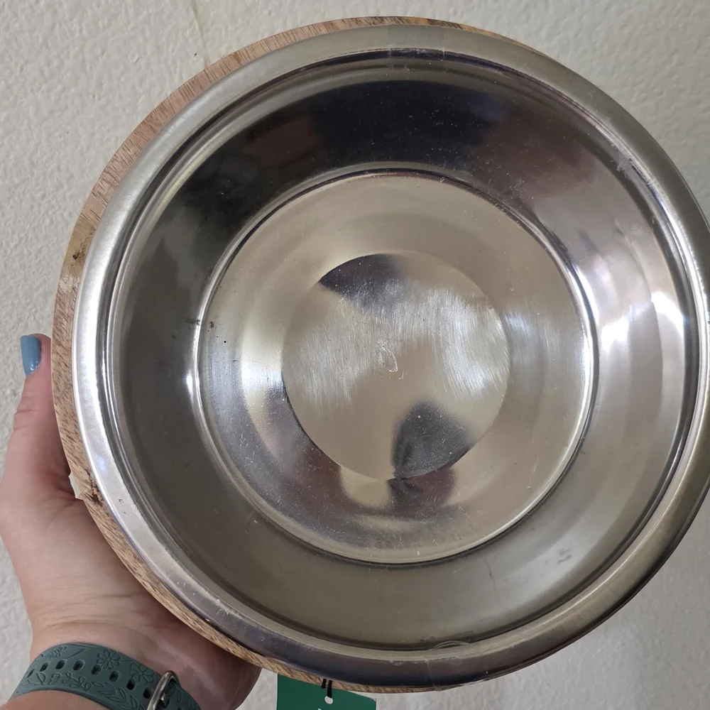 Wooden Dog Bowl with Stainless Steel Insert